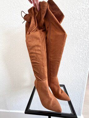 Torrid Brown Suede-Like Over the Knee Heeled Boot - Size 8WW